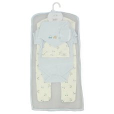 J13910: Baby Blue Transport Waffle Fabric 5 Piece Net Bag Gift Set (0-9 Months)